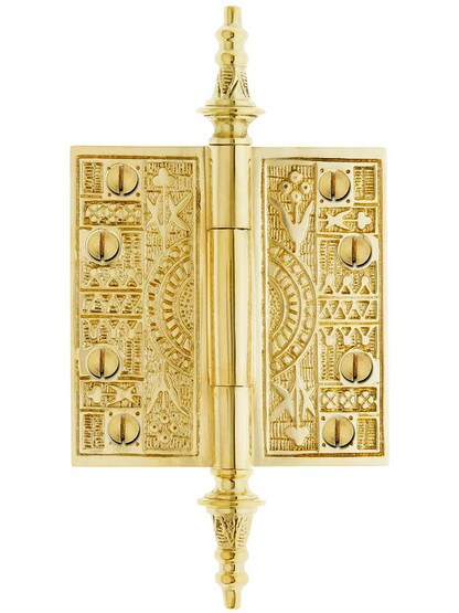 3 1/2-Inch Solid Brass Eastlake Steeple Tip Hinge In Unlacquered Brass.