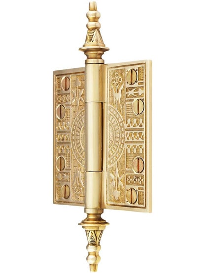 Alternate View of 3 1/2-Inch Solid Brass Eastlake Steeple Tip Hinge In Unlacquered Brass.