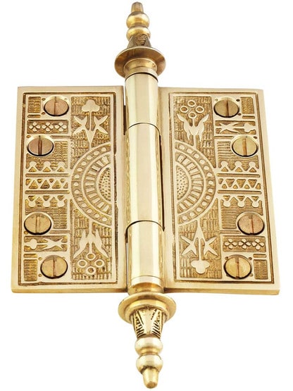 Alternate View 2 of 3 1/2-Inch Solid Brass Eastlake Steeple Tip Hinge In Unlacquered Brass.