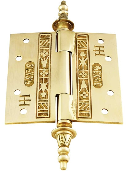 Alternate View 3 of 3 1/2-Inch Solid Brass Eastlake Steeple Tip Hinge In Unlacquered Brass.