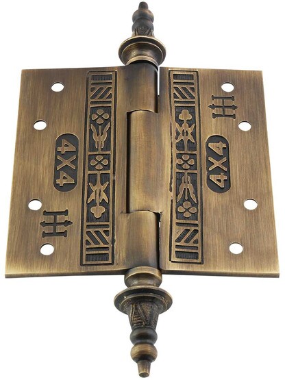 Alternate View 3 of 4-Inch Solid Brass Eastlake Steeple Tip Hinge In Antique-By-Hand Finish.