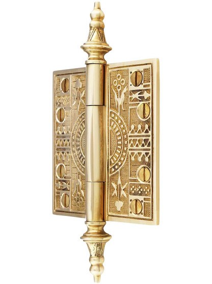 Alternate View of 4-Inch Solid Brass Eastlake Steeple Tip Hinge In Unlacquered Brass.