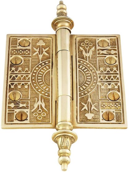 Alternate View 2 of 4-Inch Solid Brass Eastlake Steeple Tip Hinge In Unlacquered Brass.
