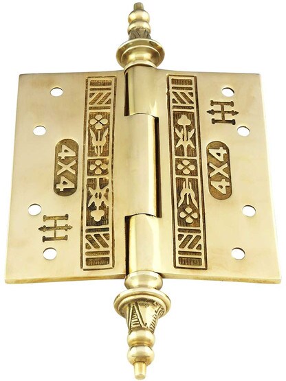 Alternate View 3 of 4-Inch Solid Brass Eastlake Steeple Tip Hinge In Unlacquered Brass.