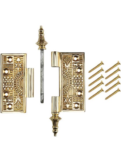 Alternate View 4 of 4-Inch Solid Brass Eastlake Steeple Tip Hinge In Unlacquered Brass.