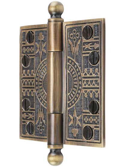 Alternate View of 3 1/2-Inch Solid Brass Eastlake Ball Tip Hinge In Antique-By-Hand Finish.