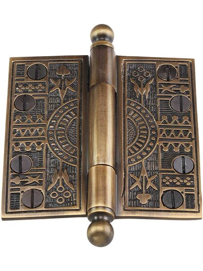 Alternate View 2 of 3 1/2-Inch Solid Brass Eastlake Ball Tip Hinge In Antique-By-Hand Finish.