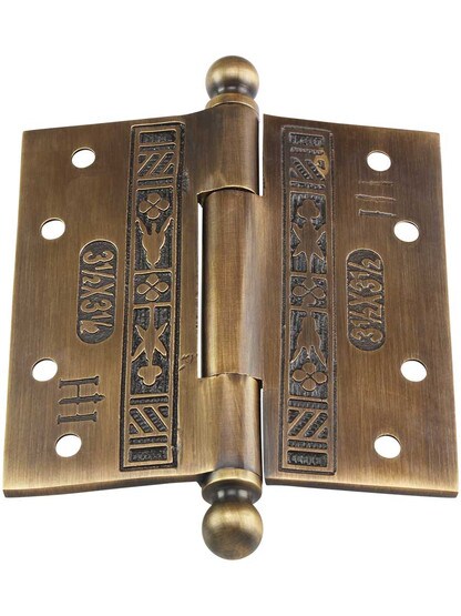 Alternate View 3 of 3 1/2-Inch Solid Brass Eastlake Ball Tip Hinge In Antique-By-Hand Finish.