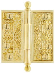 3 1/2-Inch Solid Brass Eastlake Ball Tip Hinge In Unlacquered Brass