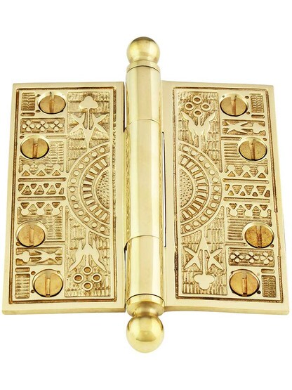 Alternate View 2 of 3 1/2-Inch Solid Brass Eastlake Ball Tip Hinge In Unlacquered Brass.