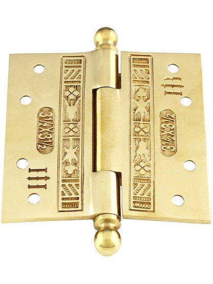 Alternate View 3 of 3 1/2-Inch Solid Brass Eastlake Ball Tip Hinge In Unlacquered Brass.