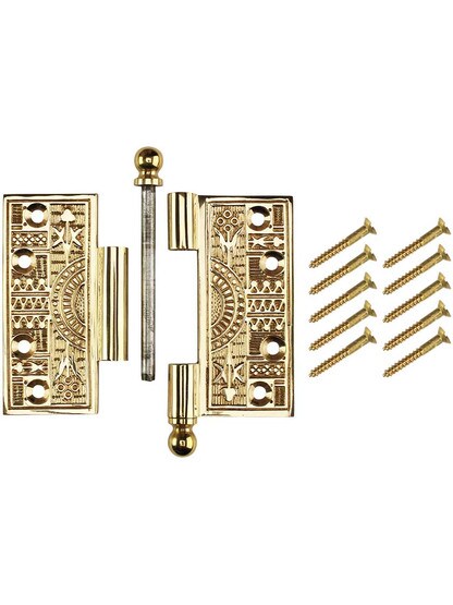 Alternate View 4 of 3 1/2-Inch Solid Brass Eastlake Ball Tip Hinge In Unlacquered Brass.
