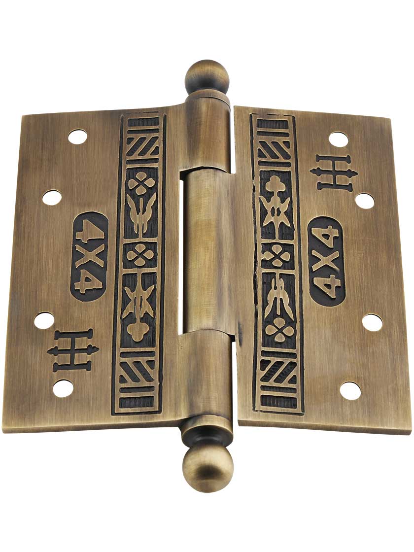 4-Inch Solid Brass Eastlake Ball Tip Hinge In Antique-By-Hand Finish