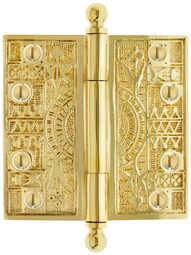 4-Inch Solid Brass Eastlake Ball Tip Hinge In Unlacquered Brass