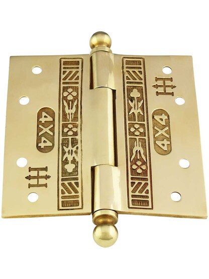 Alternate View 3 of 4-Inch Solid Brass Eastlake Ball Tip Hinge In Unlacquered Brass.