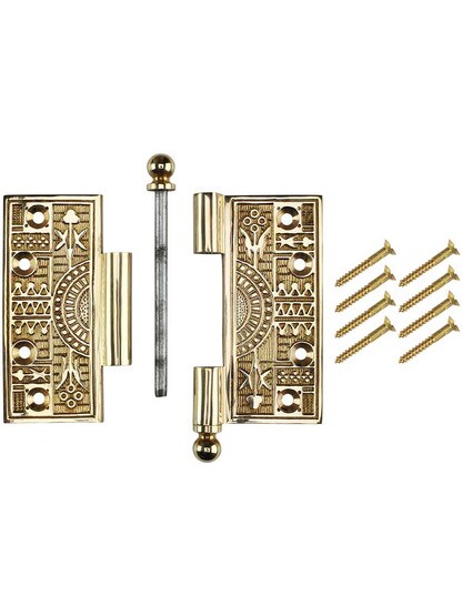 Alternate View 4 of 4-Inch Solid Brass Eastlake Ball Tip Hinge In Unlacquered Brass.