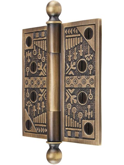Alternate View of 4-Inch Ball-Tip Windsor Pattern Hinge In Antique-By-Hand Finish.