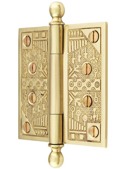 Alternate View of 4-Inch Ball-Tip Windsor Pattern Hinge In Solid Brass.