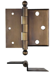 3 1/2" Brass Half-Mortise Door Hinge with Beveled Surface Leaf in Antique-by-Hand