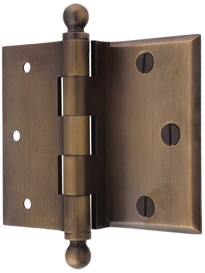 Alternate View of 3 1/2 inch Brass Half-Mortise Door Hinge with Beveled Surface Leaf in Antique-by-Hand.