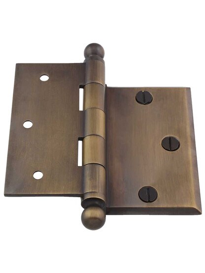 Alternate View 4 of 3 1/2 inch Brass Half-Mortise Door Hinge with Beveled Surface Leaf in Antique-by-Hand.