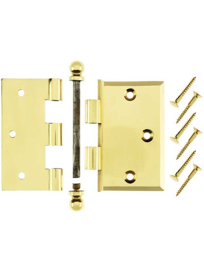 Alternate View 2 of 3 1/2 inch Brass Half-Mortise Door Hinge With Beveled Surface Leaf