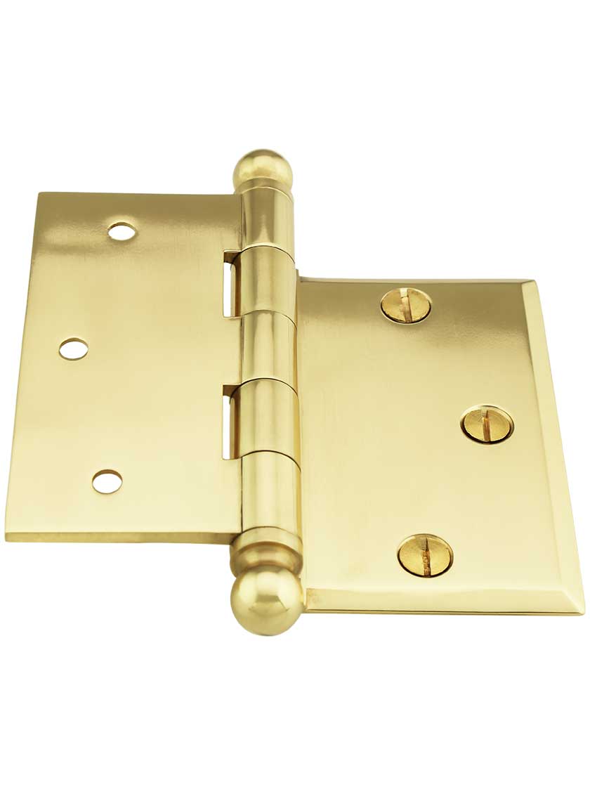 Alternate View 4 of 3 1/2 inch Brass Half-Mortise Door Hinge With Beveled Surface Leaf