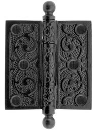 3 1/2" Cast Iron Ball Tip Hinge With Decorative Vine Pattern