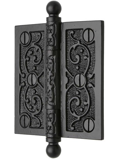 Alternate View of 3 1/2 inch Cast Iron Ball Tip Hinge With Decorative Vine Pattern