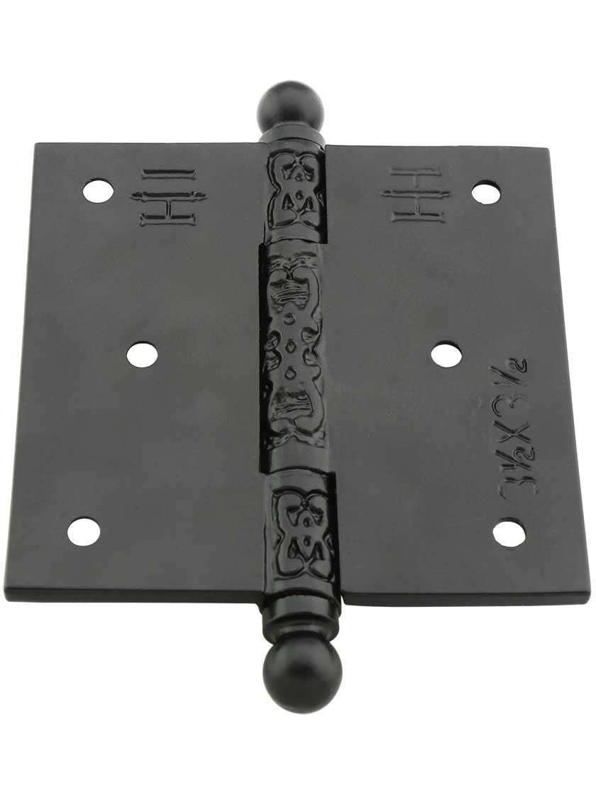Alternate View 3 of 3 1/2 inch Cast Iron Ball Tip Hinge With Decorative Vine Pattern