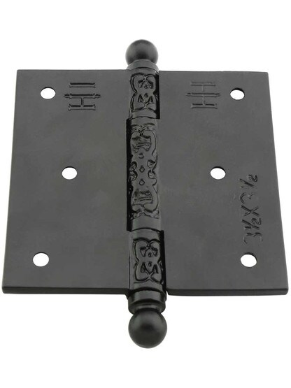 Alternate View 3 of 3 1/2 inch Cast Iron Ball Tip Hinge With Decorative Vine Pattern