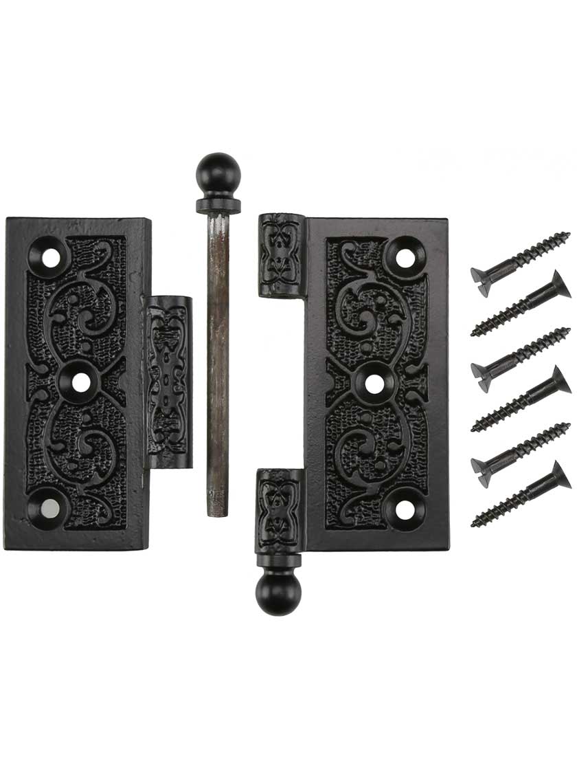 Alternate View 4 of 3 1/2 inch Cast Iron Ball Tip Hinge With Decorative Vine Pattern