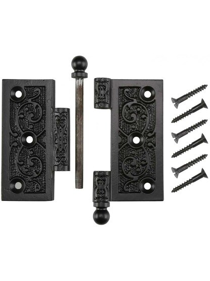 Alternate View 4 of 3 1/2 inch Cast Iron Ball Tip Hinge With Decorative Vine Pattern