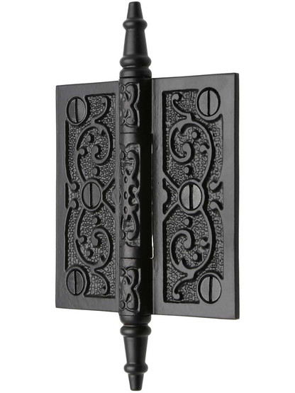 Alternate View of 3 1/2 inch Cast Iron Steeple Tip Hinge With Decorative Vine Pattern