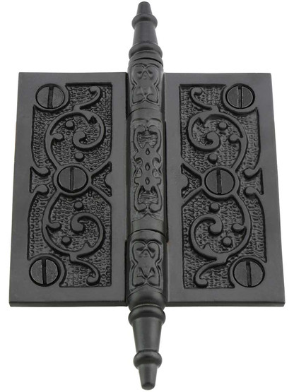 Alternate View 2 of 3 1/2 inch Cast Iron Steeple Tip Hinge With Decorative Vine Pattern
