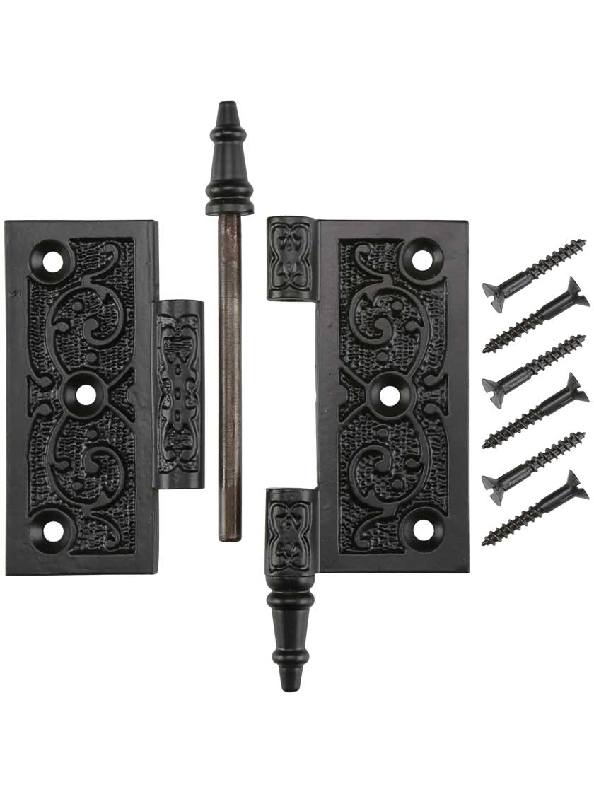 Alternate View 4 of 3 1/2 inch Cast Iron Steeple Tip Hinge With Decorative Vine Pattern