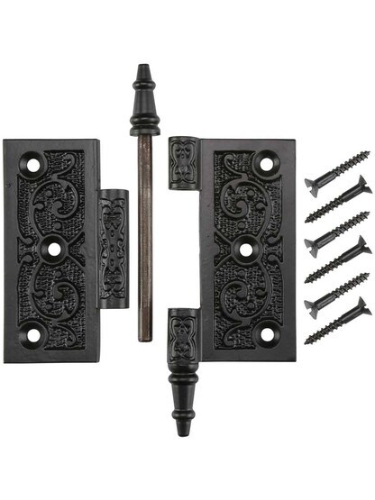 Alternate View 4 of 3 1/2 inch Cast Iron Steeple Tip Hinge With Decorative Vine Pattern