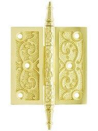 3 1/2" Cast Iron Steeple Tip Hinge With Decorative Vine Pattern