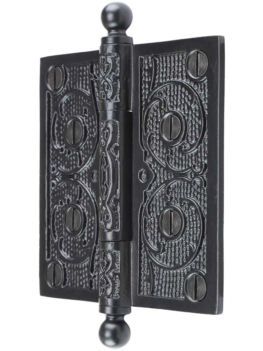 Alternate View of 4 inch Cast Iron Ball Tip Hinge With Decorative Vine Pattern