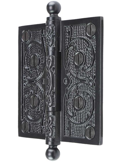Alternate View of 4 inch Cast Iron Ball Tip Hinge With Decorative Vine Pattern
