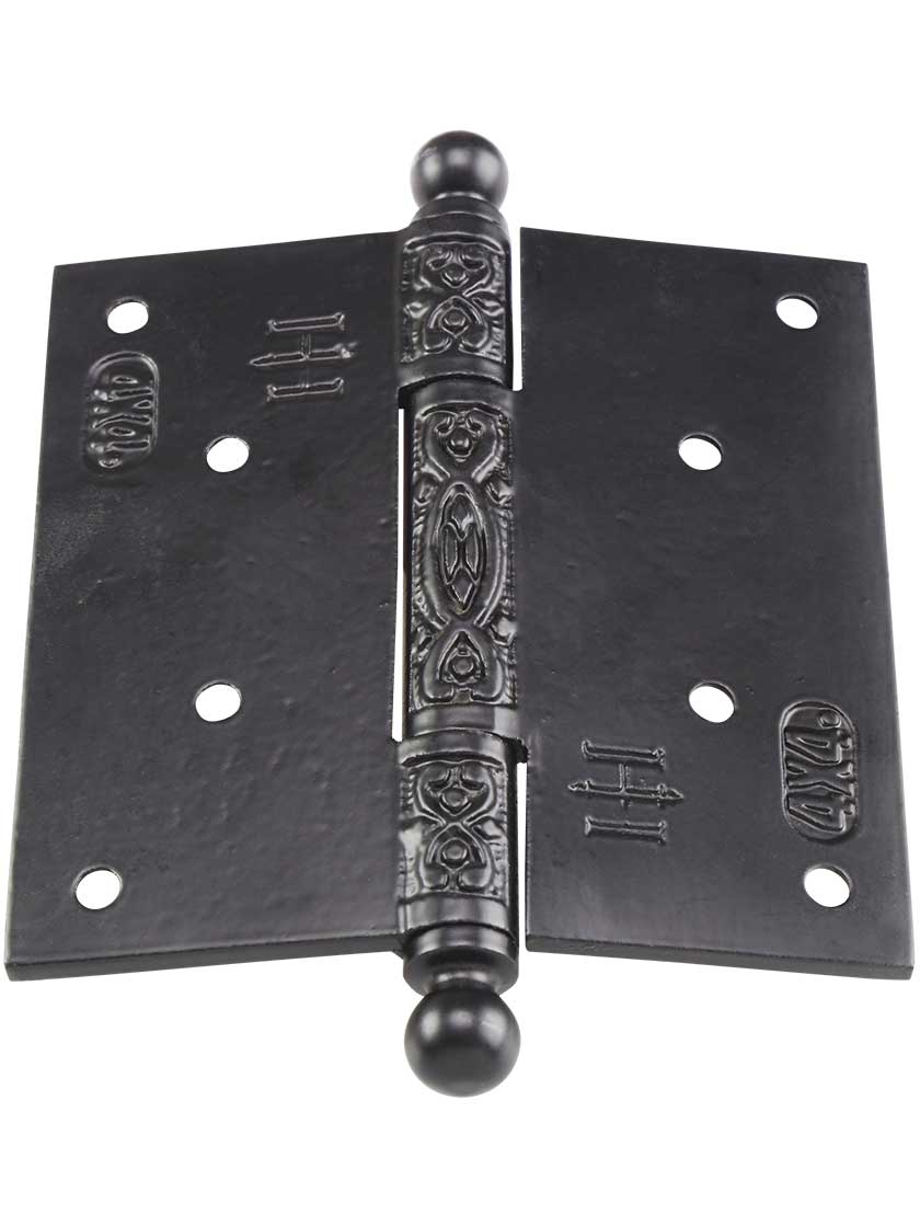 Alternate View 3 of 4 inch Cast Iron Ball Tip Hinge With Decorative Vine Pattern