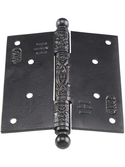 Alternate View 3 of 4 inch Cast Iron Ball Tip Hinge With Decorative Vine Pattern