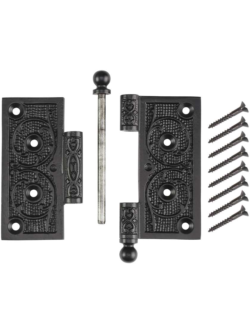 Alternate View 4 of 4 inch Cast Iron Ball Tip Hinge With Decorative Vine Pattern
