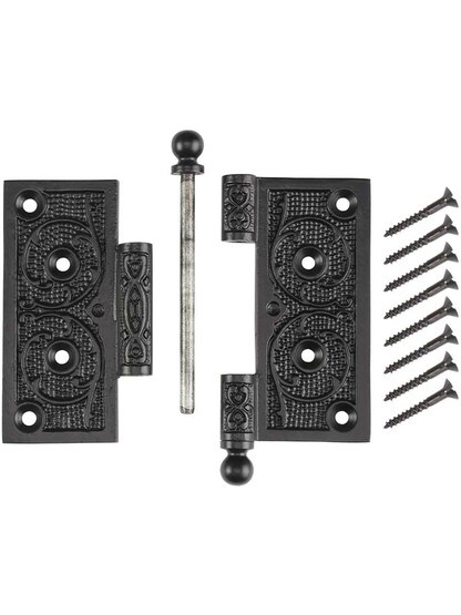 Alternate View 4 of 4 inch Cast Iron Ball Tip Hinge With Decorative Vine Pattern