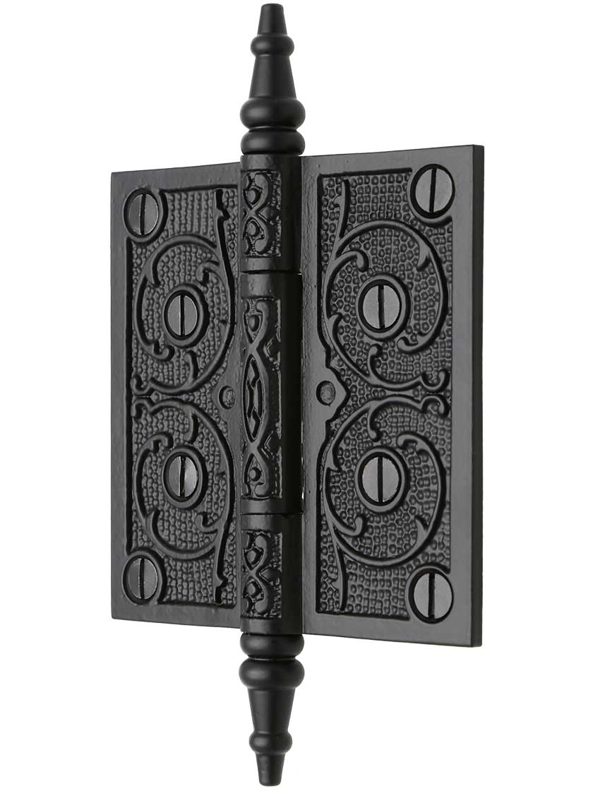 Alternate View of 4 inch Cast Iron Steeple Tip Hinge With Decorative Vine Pattern