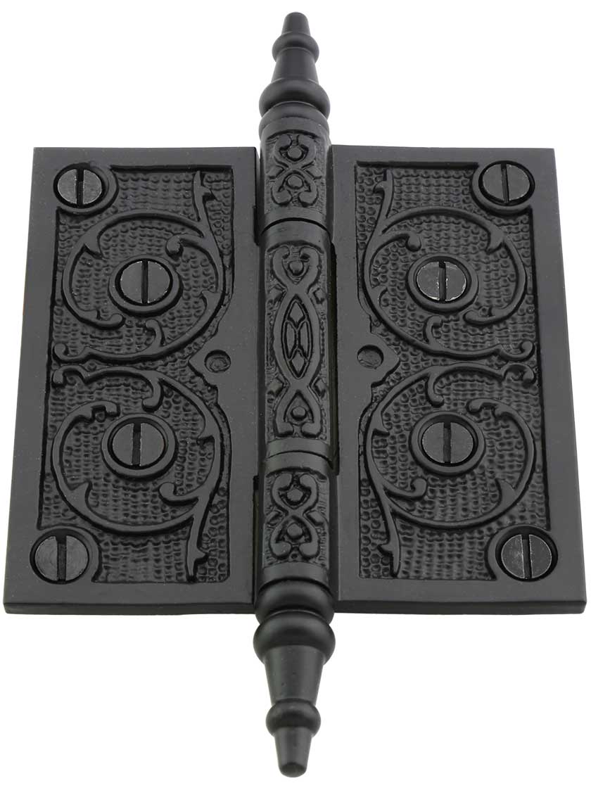 Alternate View 2 of 4 inch Cast Iron Steeple Tip Hinge With Decorative Vine Pattern