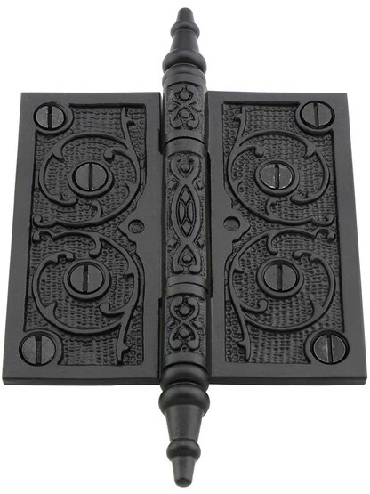 Alternate View 2 of 4 inch Cast Iron Steeple Tip Hinge With Decorative Vine Pattern