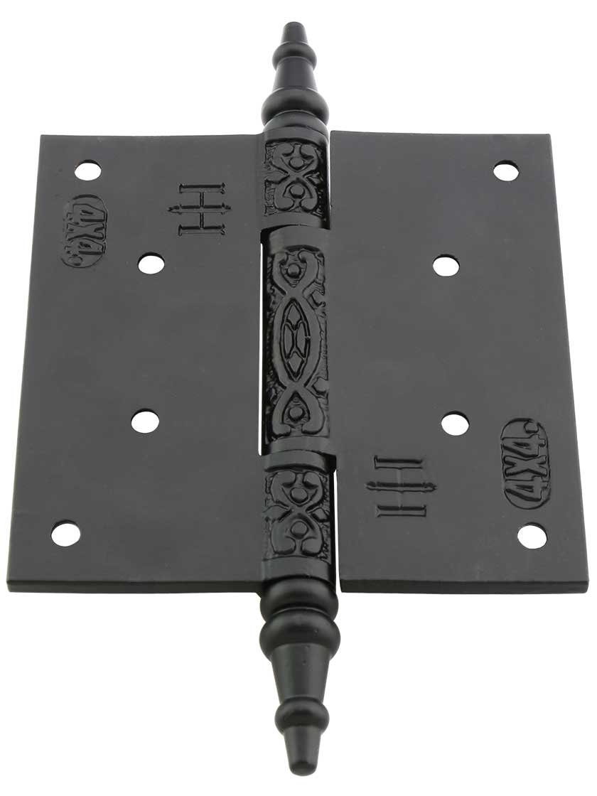 Alternate View 3 of 4 inch Cast Iron Steeple Tip Hinge With Decorative Vine Pattern