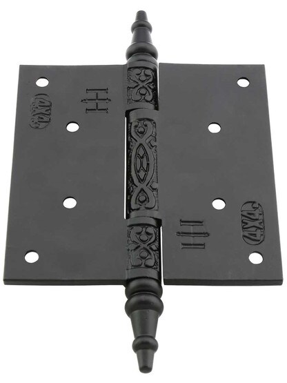 Alternate View 3 of 4 inch Cast Iron Steeple Tip Hinge With Decorative Vine Pattern