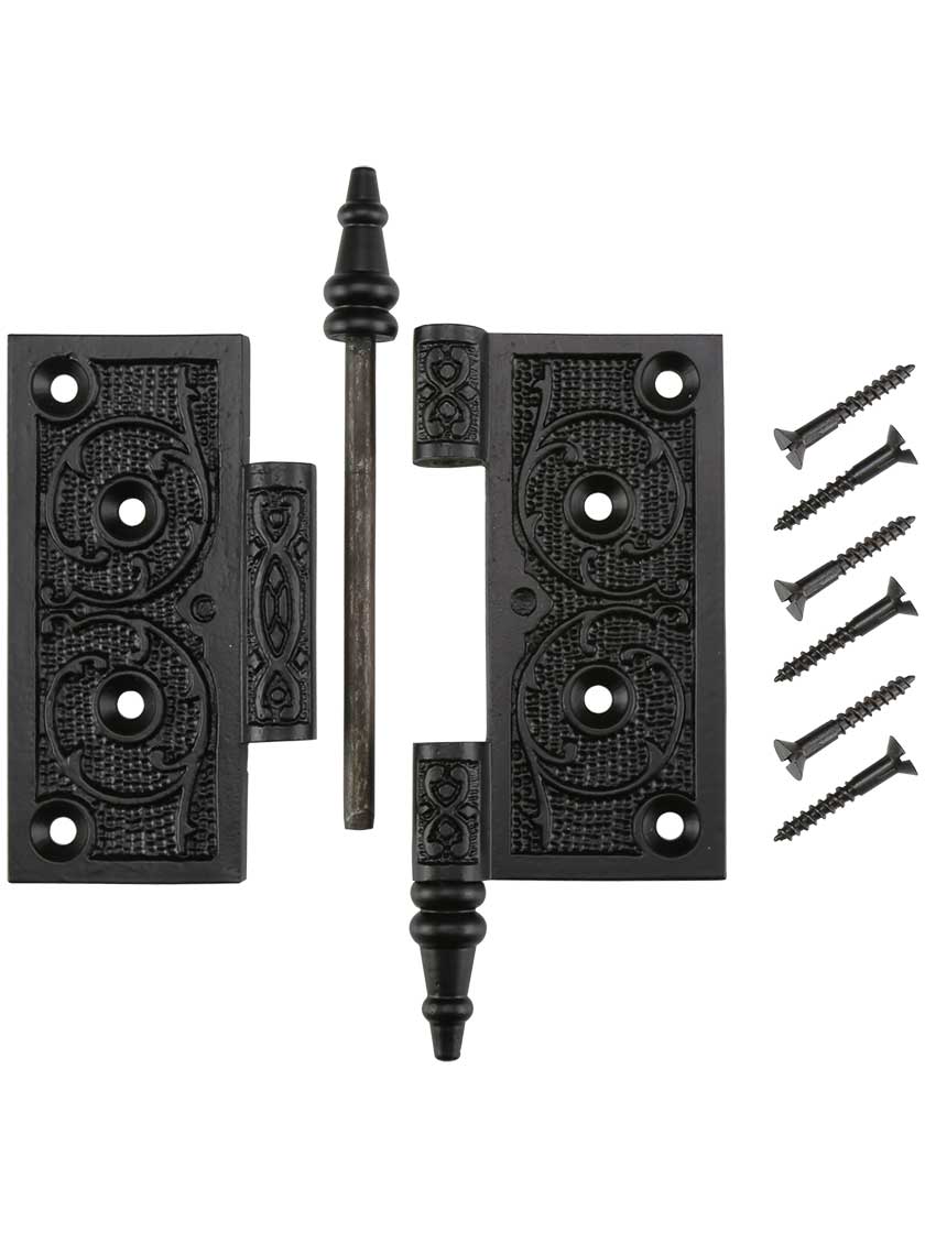 Alternate View 4 of 4 inch Cast Iron Steeple Tip Hinge With Decorative Vine Pattern